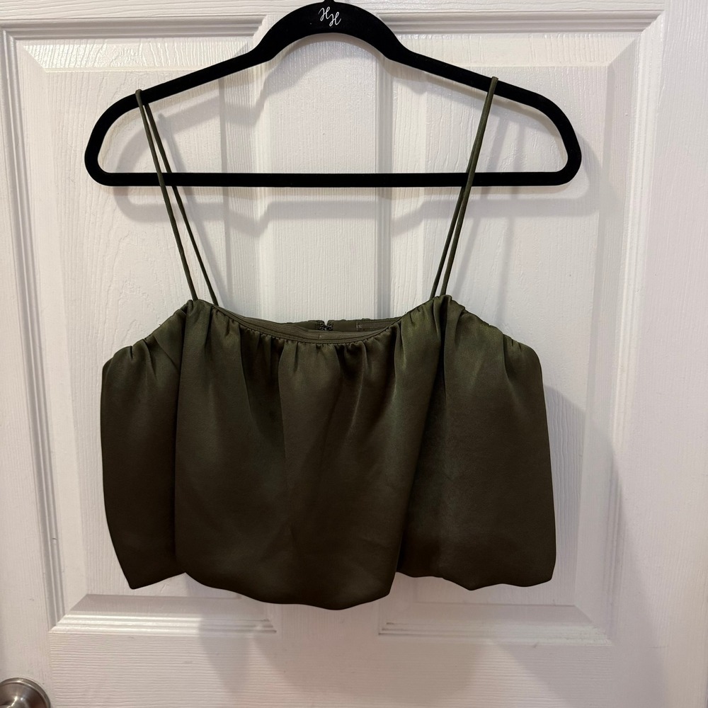 NWT Antonio Melani x Elizabeth Damrich Sz 4 Olive Cecilia satin bubble crop‎ top